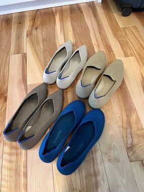 Rothy's Pointed Knit Flats in Blue, Tan, Brown, Oatmeal, 6.5 Women!